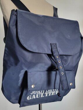 Jean Paul Gaultier Navy Nylon Backpack Logo Bag w/Drawstring & Adjustable Straps